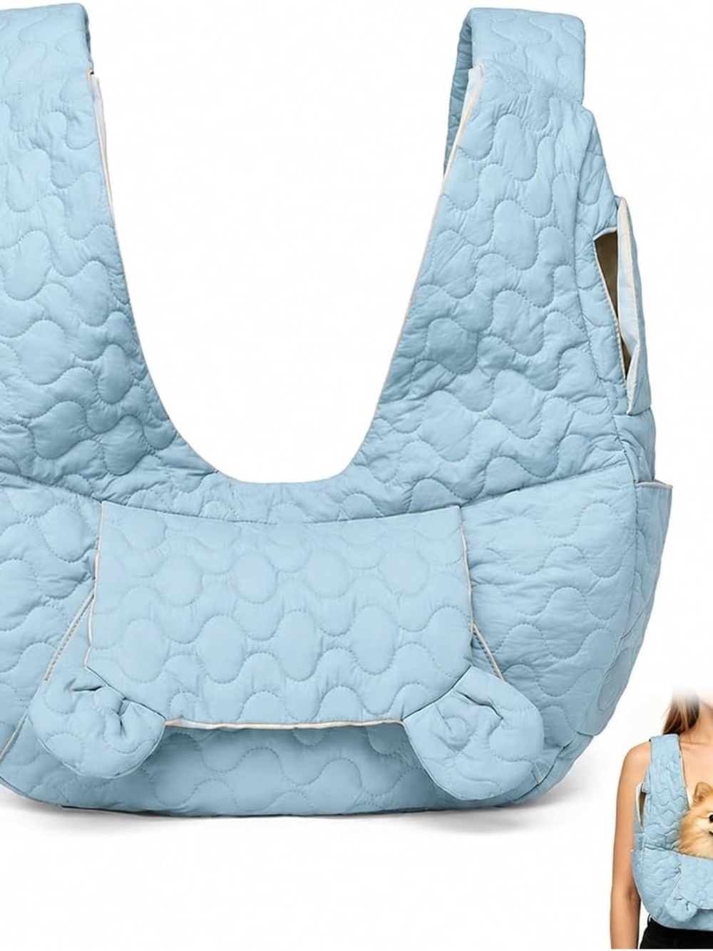 Quilted Front Pet Carrier Slings Bag for Small Dogs & Cats – Pastel Blue